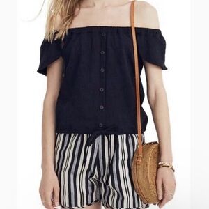 Madewell | Black Texture & Thread Woven Off The Shoulder Boho Peasant Top Size L